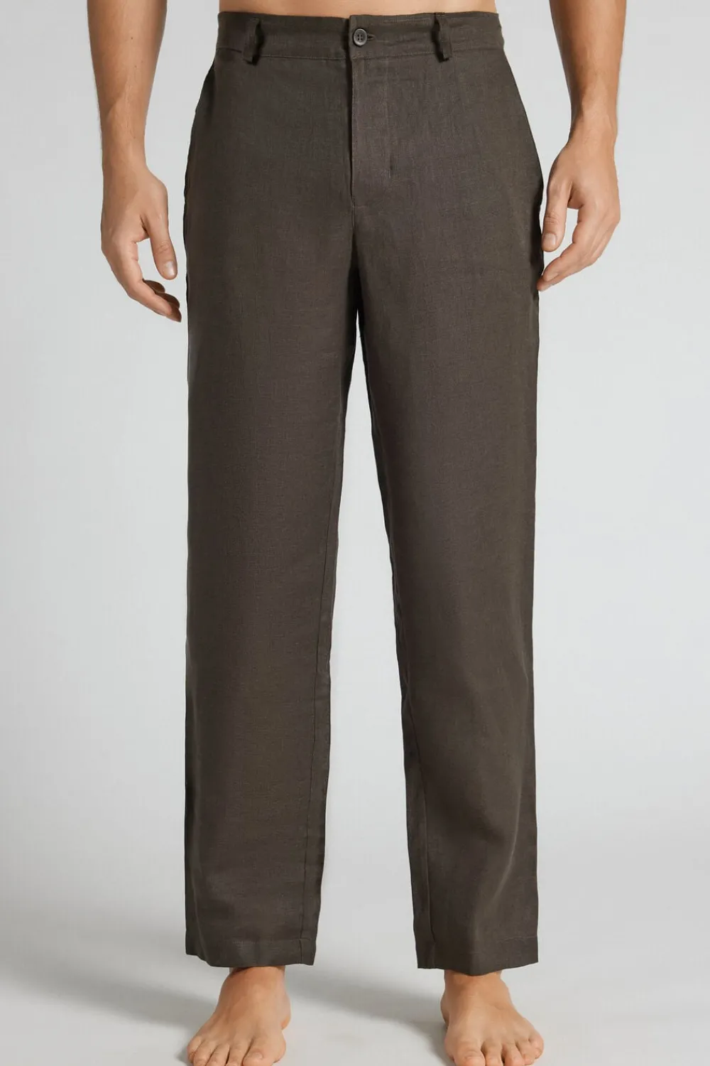 Spodnie|Len>Intimissimi Spodnie Męskie 100% Len brązowy - 132k - brown