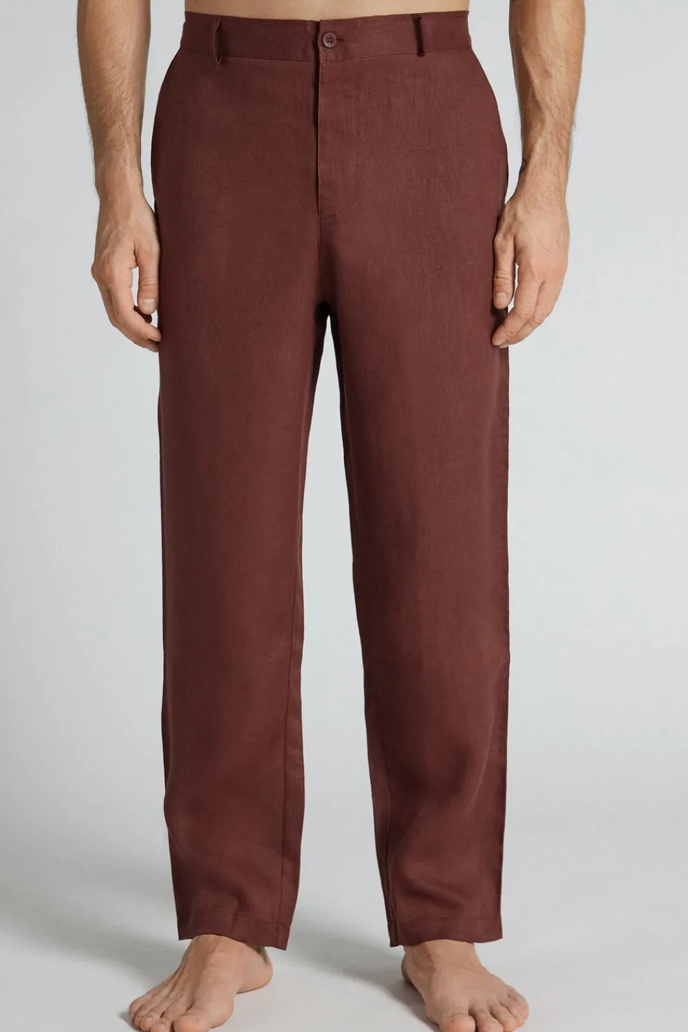 Spodnie|Len>Intimissimi Spodnie Męskie 100% Len brązowy - 128k - rosso india