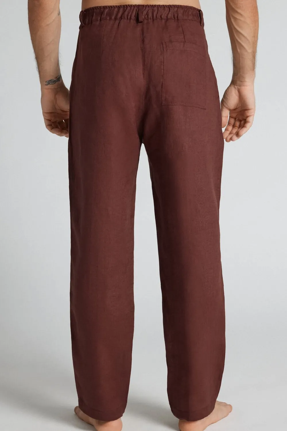 Spodnie|Len>Intimissimi Spodnie Męskie 100% Len brązowy - 128k - rosso india
