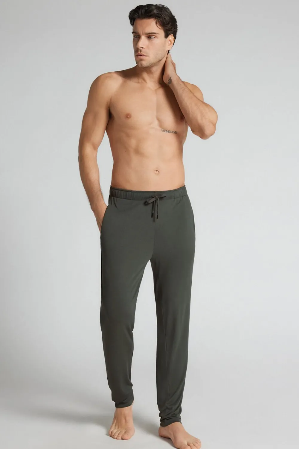 Spodnie|Soft Silk>Intimissimi Spodnie męskie z jedwabiu i modalu zielony - 640j - verde fumo scuro