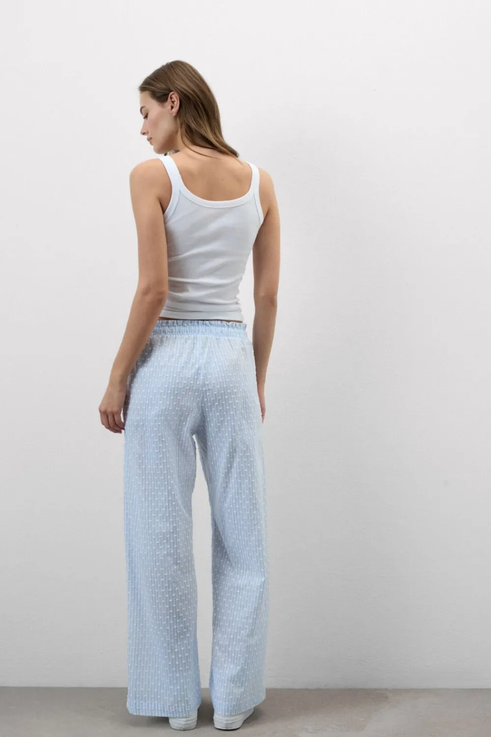 Piżamy Długie|Bawełna>Intimissimi Spodnie z Płótna Bawełnianego Plumeti Romantic Stripes w paski - 117k - riga azzurra