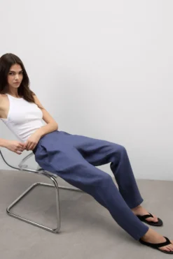 Legginsy / Spodnie|Len>Intimissimi Spodnie z Płótna Lnianego niebieski - 167k - denim blue