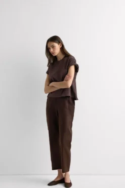 Legginsy / Spodnie|Len>Intimissimi Spodnie z Płótna Lnianego brązowy - 705j - brąz mokka