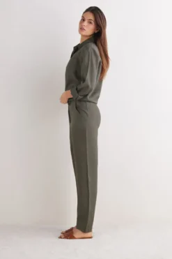 Legginsy / Spodnie|Len>Intimissimi Spodnie z Płótna Lnianego zielony - 660j - safari green
