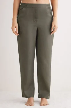 Legginsy / Spodnie|Len>Intimissimi Spodnie z Płótna Lnianego zielony - 660j - safari green