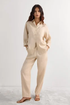Legginsy / Spodnie|Len>Intimissimi Spodnie z Płótna Lnianego naturalny - 913i - cord beige