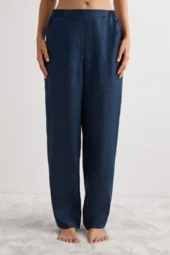 Legginsy / Spodnie|Len>Intimissimi Spodnie z Płótna Lnianego niebieski - 243j - sailor blue