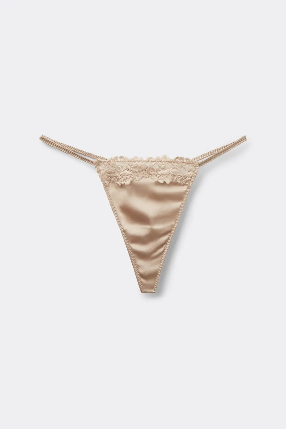 Stringi|Jedwab>Intimissimi Stringi z Paseczkami po Bokach z Jedwabiu i Koronki Silky Flowers naturalny - 447j - mandorla beige