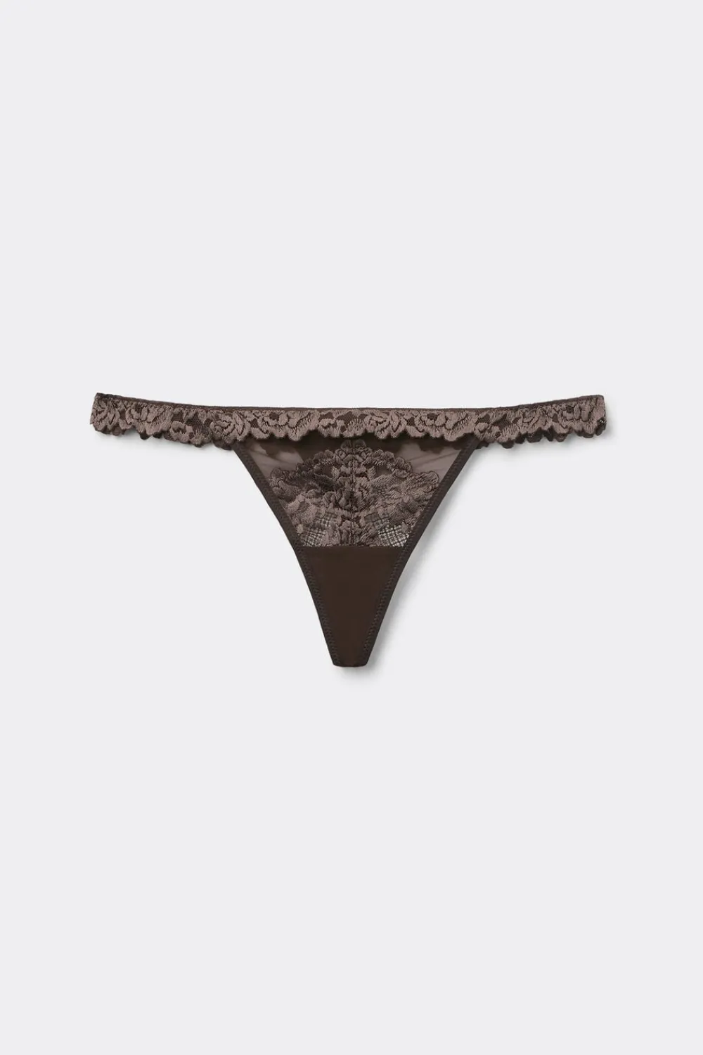 Stringi|Koronka>Intimissimi Stringi z Paseczkami po Bokach Pretty Flowers brązowy - 705j - brąz mokka