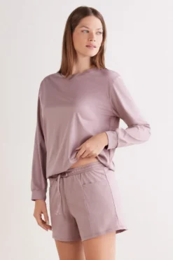 Piżamy Krótkie>Intimissimi Szorty z Bawełny Elevated Cotton fioletowy - 947j - shadow mauve
