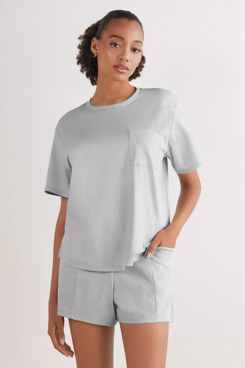 Piżamy Krótkie>Intimissimi Szorty z Bawełny Elevated Cotton szary - 946j - shell grey
