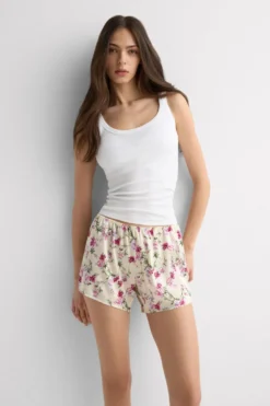 Piżamy Krótkie|Jedwab>Intimissimi Szorty z Jedwabiu z Nadrukiem Pretty Flowers motyw kwiatowy - 057k - stampa floreale