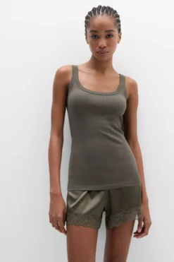 Topy|Bawełna>Intimissimi Tank Top Prążkowany z Bawełny Superior zielony - 660j - safari green