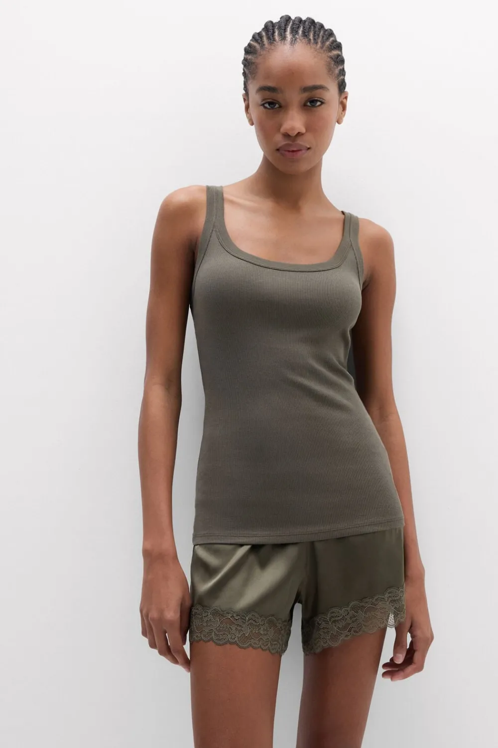 Topy|Bawełna>Intimissimi Tank Top Prążkowany z Bawełny Superior zielony - 660j - safari green