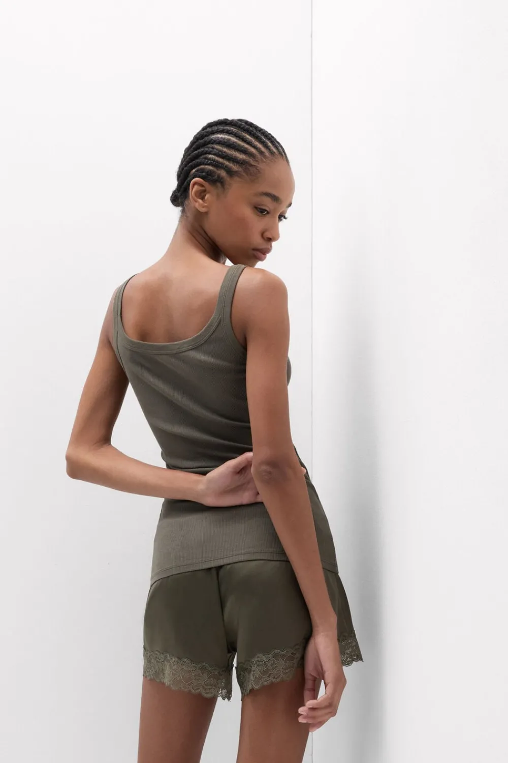 Topy|Bawełna>Intimissimi Tank Top Prążkowany z Bawełny Superior zielony - 660j - safari green