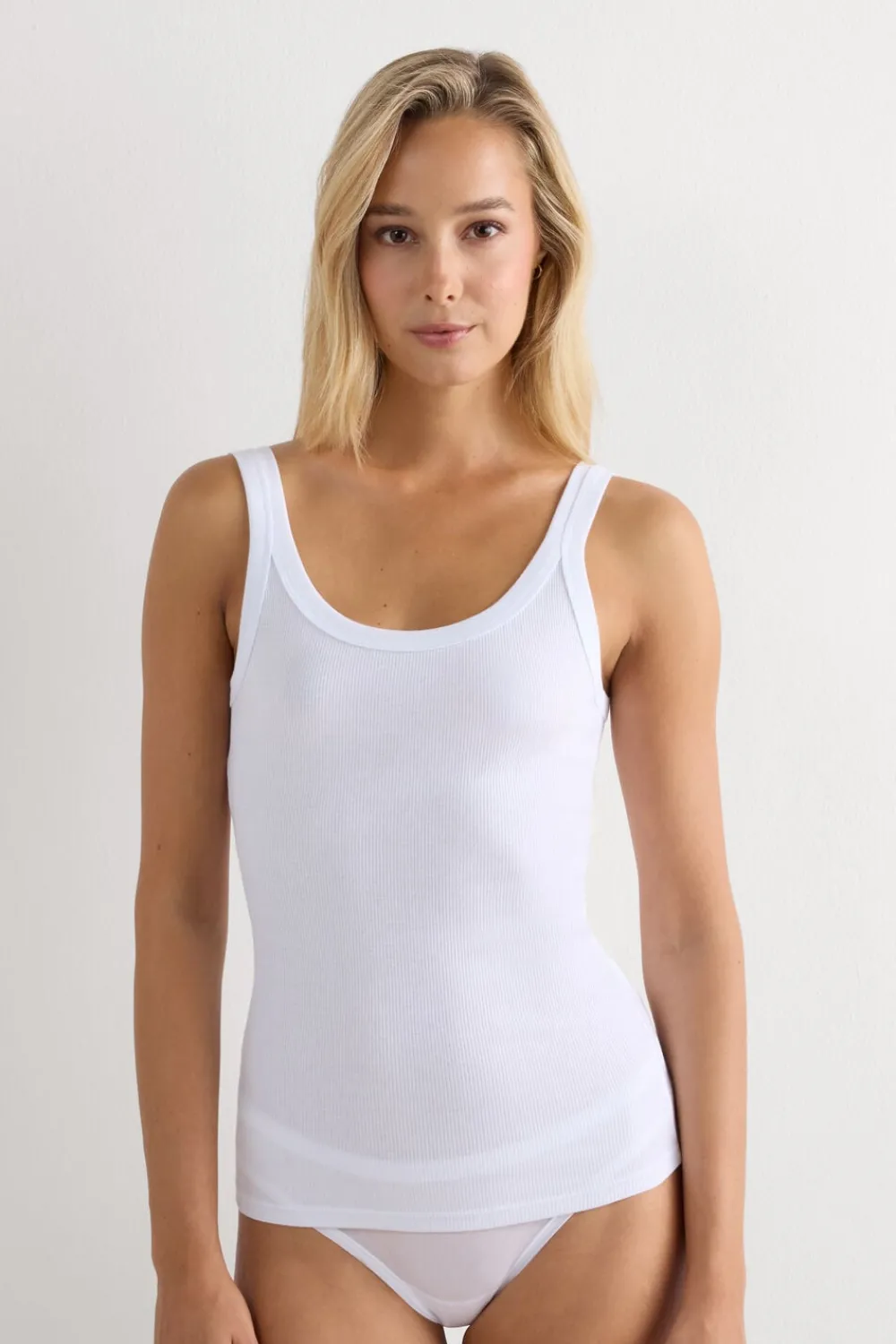 Topy>Intimissimi Tank Top Prążkowany z Bawełny Superior biały - 001 - biały