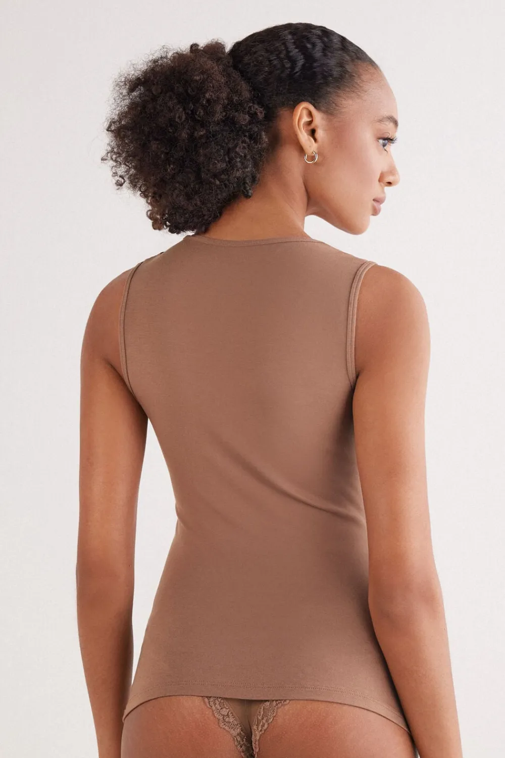 Topy|Modal>Intimissimi Tank Top z Modalu i Koronki Pretty Flower naturalny - 502i - caramel