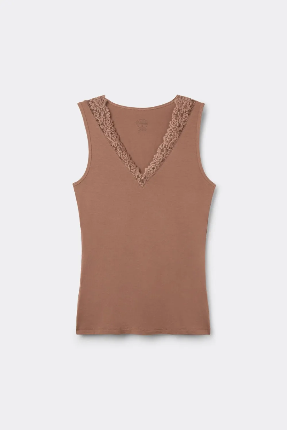 Topy|Modal>Intimissimi Tank Top z Modalu i Koronki Pretty Flower naturalny - 502i - caramel
