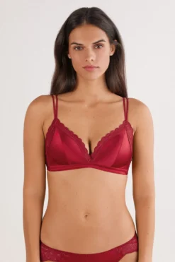 Trójkąty|Bez Fiszbin>Intimissimi Tiziana Biustonosz Trójkątny z Jedwabiu i Koronki - 1473 - czerwony