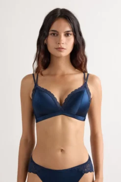 Trójkąty|Bez Fiszbin>Intimissimi Tiziana Biustonosz Trójkątny z Jedwabiu i Koronki niebieski - 1467 - intensywny niebieski