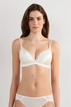 Trójkąty|Bez Fiszbin>Intimissimi Tiziana Biustonosz Trójkątny z Jedwabiu i Koronki kremowy - 2127 - talkowy
