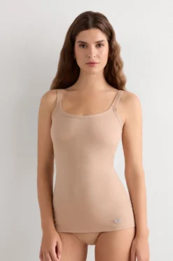 Topy|Bawełna>Intimissimi Top na Cienkich Ramiączkach z Bawełny naturalny - 044 - honey