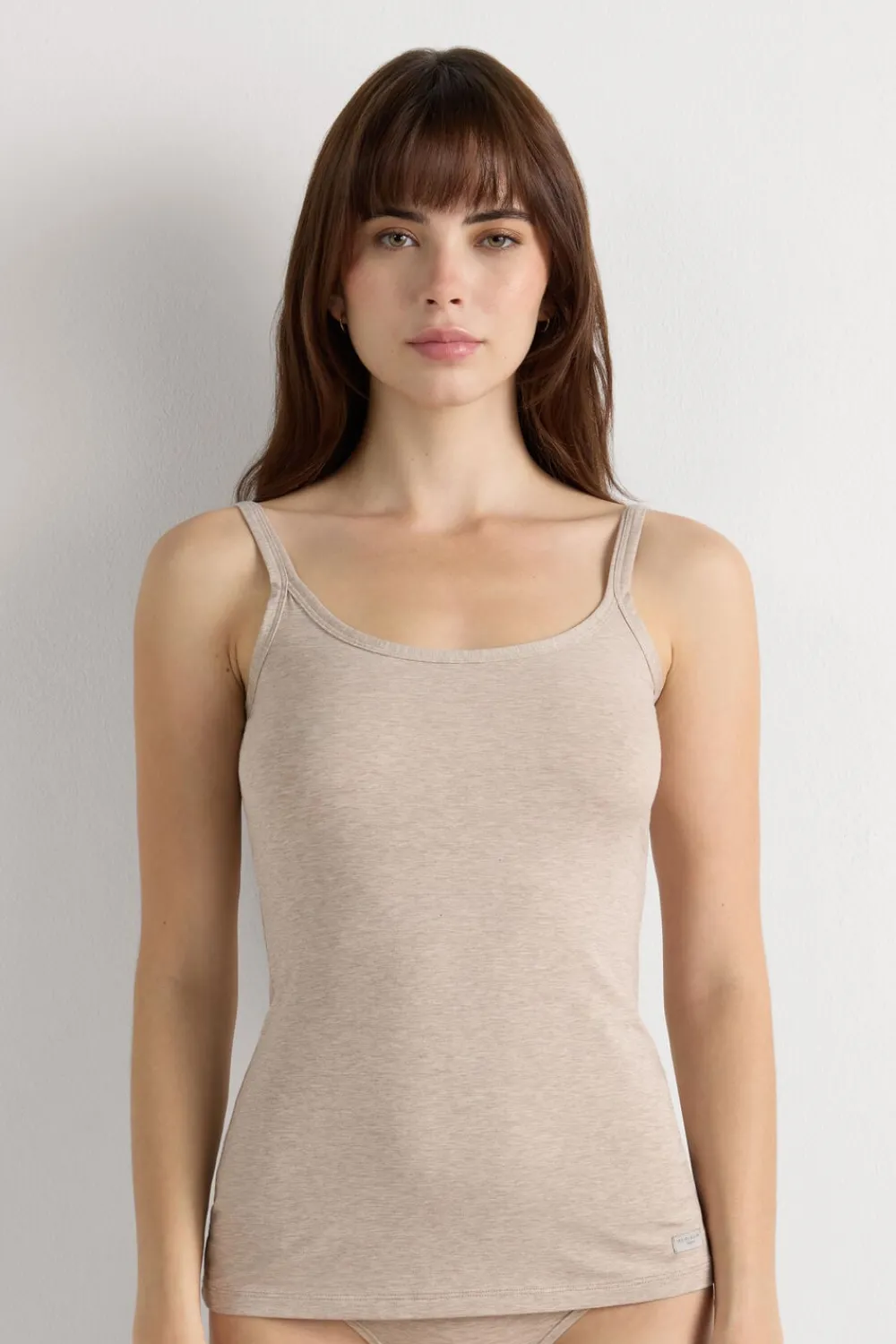 Topy>Intimissimi Top na Cienkich Ramiączkach z Bawełny naturalny - 112i - sand melange