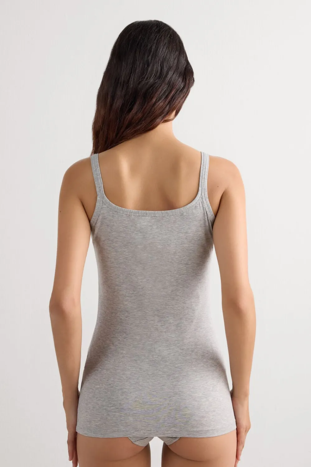Topy>Intimissimi Top na Cienkich Ramiączkach z Bawełny szary - 031 - grigio melange chiaro