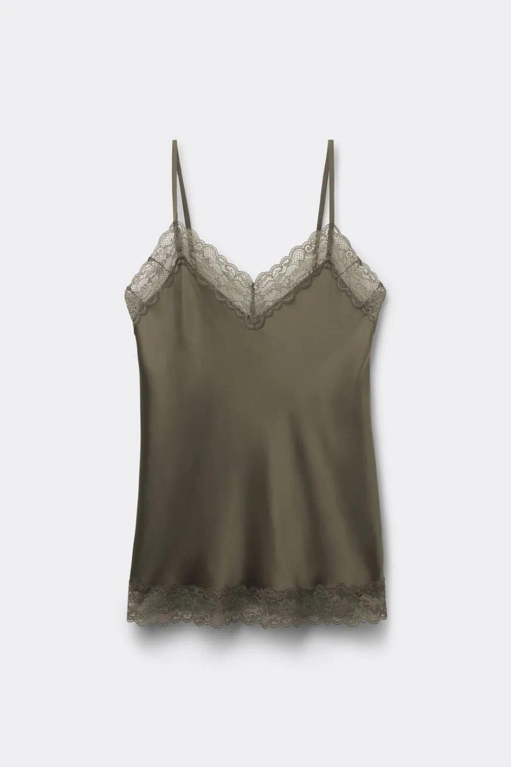 Topy|Piżamy Krótkie>Intimissimi Top z jedwabiu z koronką zielony - 660j - safari green