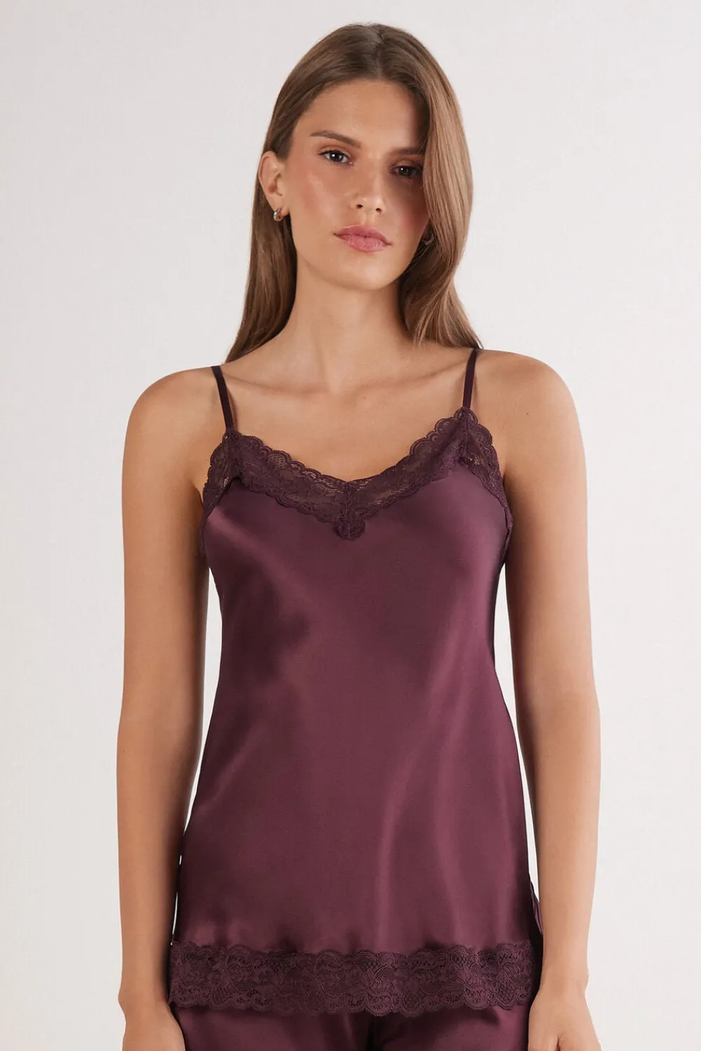 Topy|Jedwab>Intimissimi Top z jedwabiu z koronką - 028k - dark burgundy