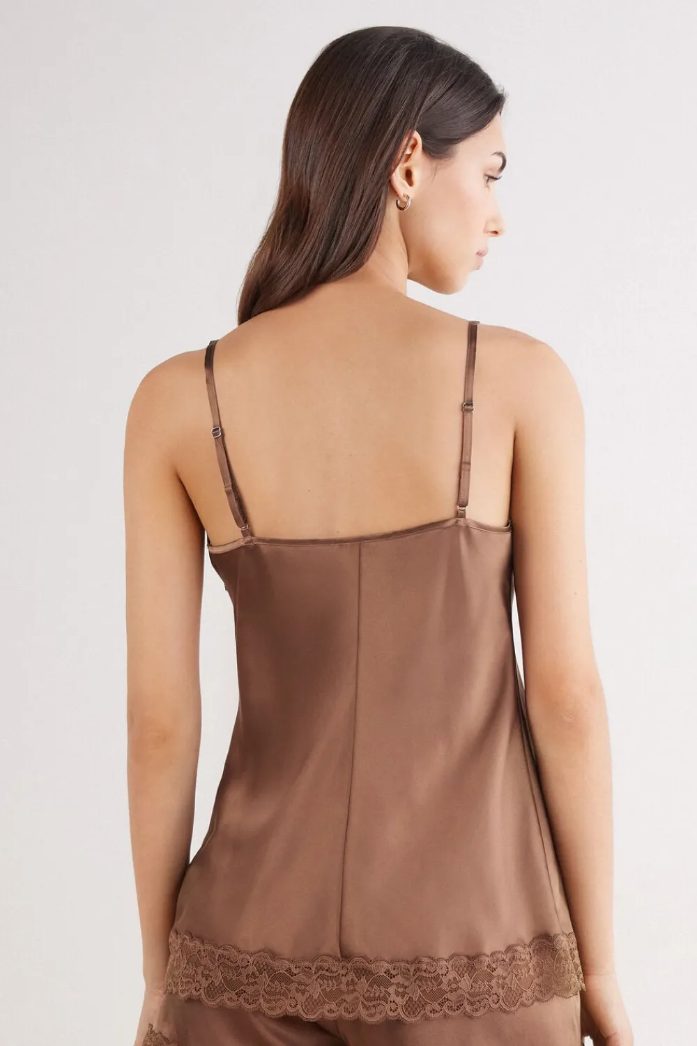 Topy|Piżamy Krótkie>Intimissimi Top z jedwabiu z koronką naturalny - 502i - caramel