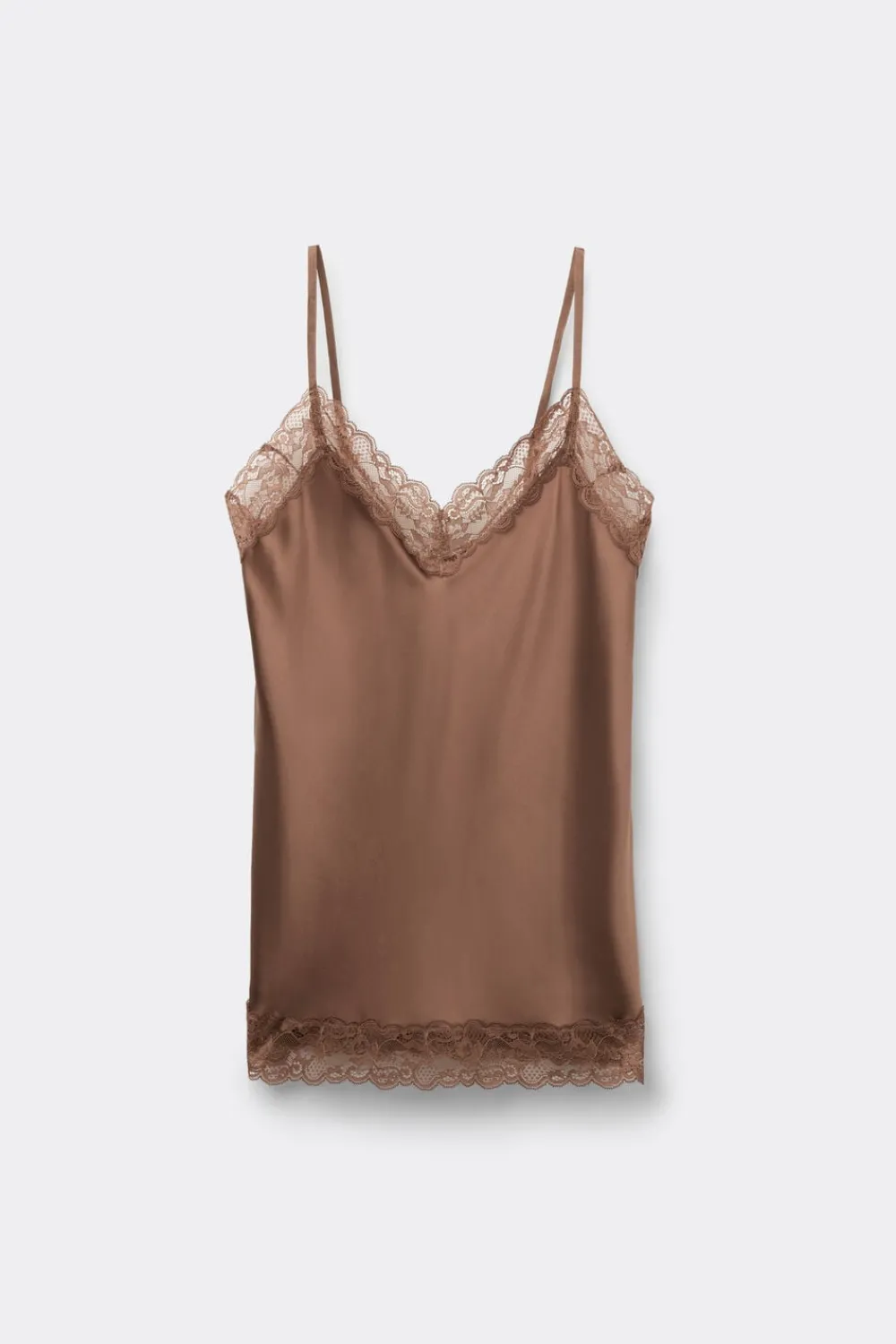 Topy|Piżamy Krótkie>Intimissimi Top z jedwabiu z koronką naturalny - 502i - caramel