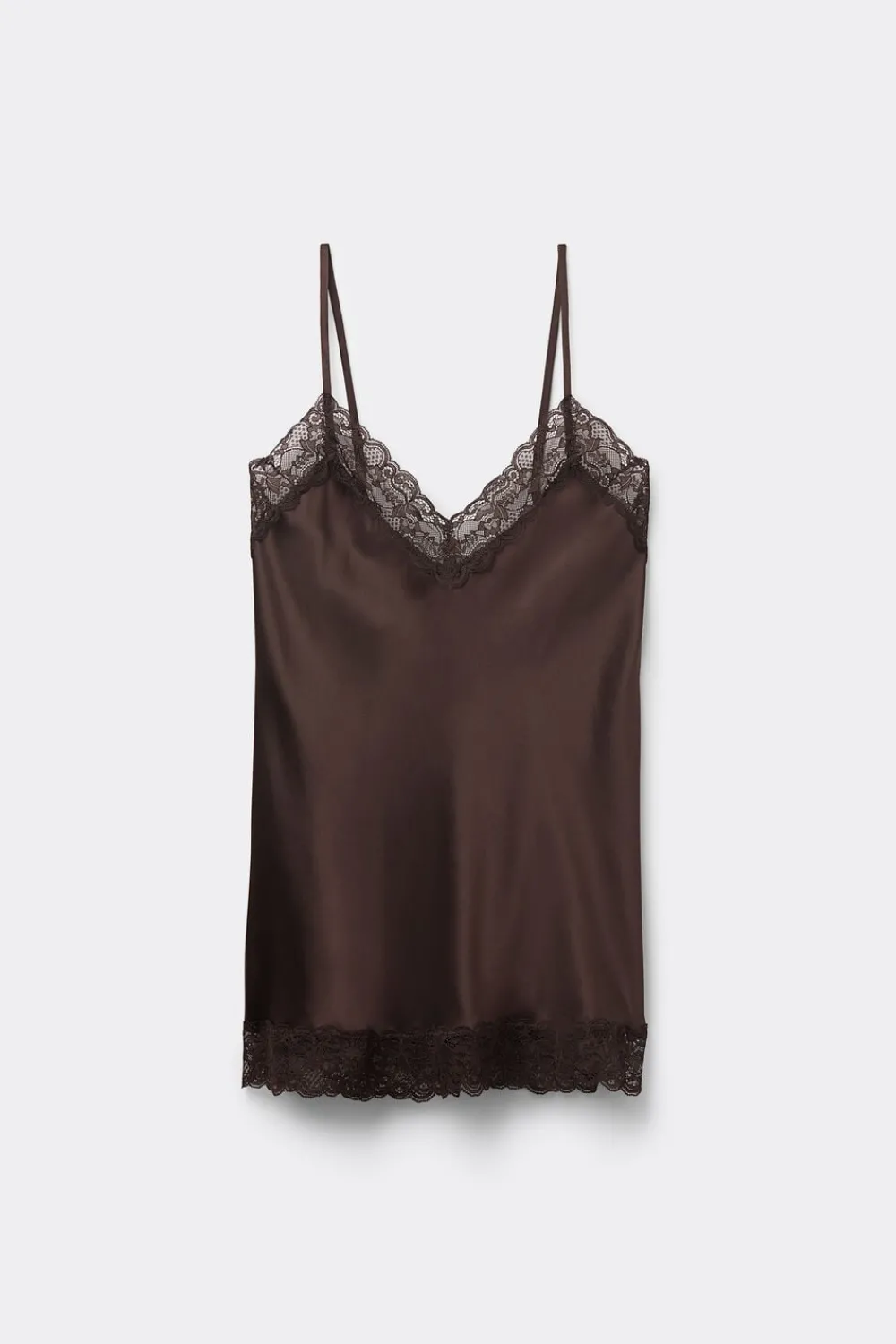 Topy|Piżamy Krótkie>Intimissimi Top z jedwabiu z koronką brązowy - 705j - brąz mokka