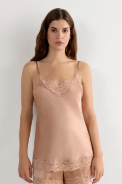 Topy|Piżamy Krótkie>Intimissimi Top z jedwabiu z koronką naturalny - 163i - rose satin
