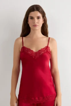 Topy|Piżamy Krótkie>Intimissimi Top z jedwabiu z koronką - 1473 - czerwony