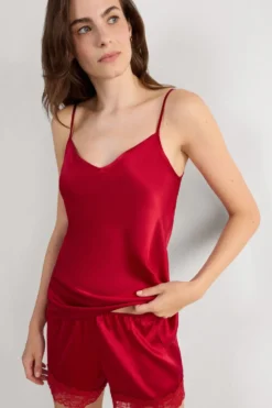 Topy|Piżamy Krótkie>Intimissimi Top z Satyny Jedwabnej z Dekoltem w Serek czerwony - 1473 - czerwony