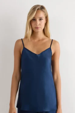 Topy|Piżamy Krótkie>Intimissimi Top z Satyny Jedwabnej z Dekoltem w Serek niebieski - 1467 - intensywny niebieski