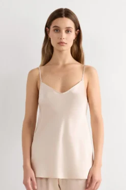 Topy|Piżamy Krótkie>Intimissimi Top z Satyny Jedwabnej z Dekoltem w Serek naturalny - 2280 - cream