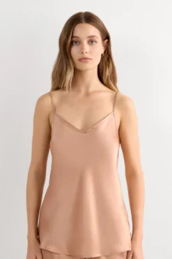 Topy|Piżamy Krótkie>Intimissimi Top z Satyny Jedwabnej z Dekoltem w Serek naturalny - 163i - rose satin