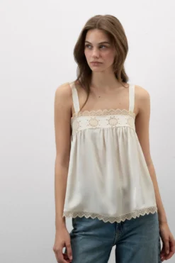 Topy|Odzież Domowa>Intimissimi Top z Satyny Wiskozowej Midsummer Dream beige - 118k - natural/cream beige