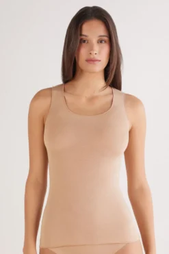 Topy|Ultralight Z Kaszmirem>Intimissimi Top z Szerokimi Ramiączkami z Modalu i Kaszmiru Ultralight naturalny - 044 - honey