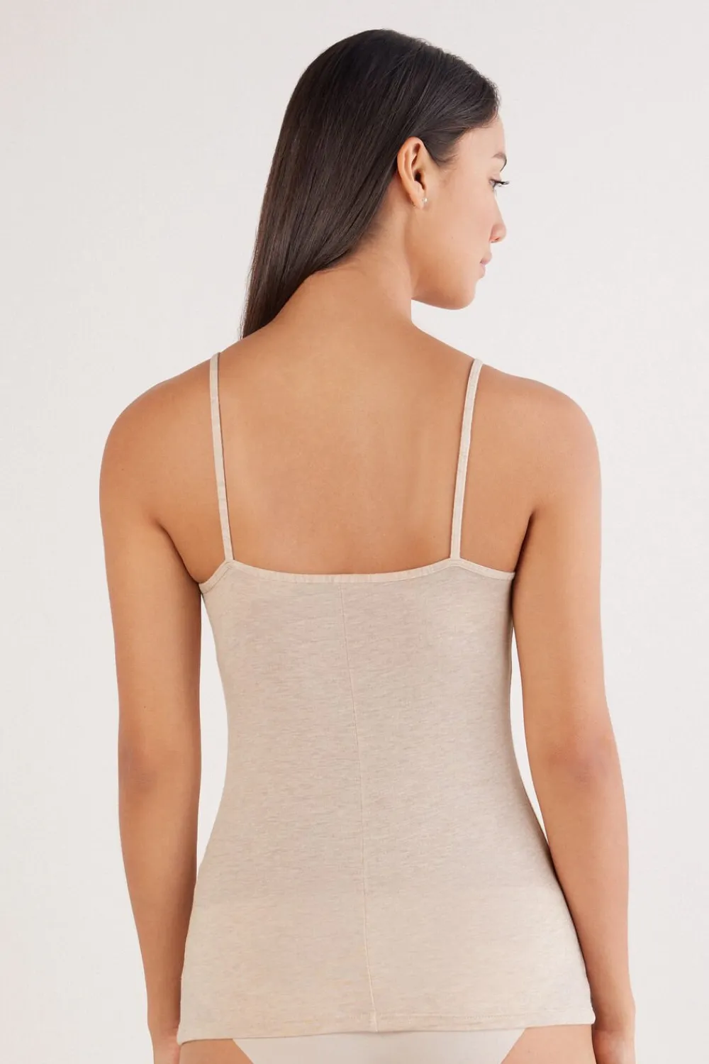 Topy|Ultralight Z Kaszmirem>Intimissimi Top z Ultralekkiego Modalu z Dodatkiem Kaszmiru i Koronki beige - 036k - beige melange