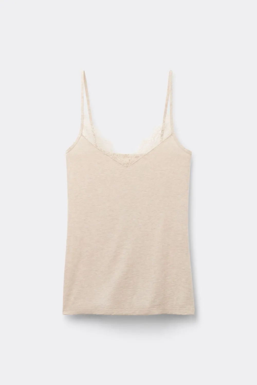Topy|Ultralight Z Kaszmirem>Intimissimi Top z Ultralekkiego Modalu z Dodatkiem Kaszmiru i Koronki beige - 036k - beige melange