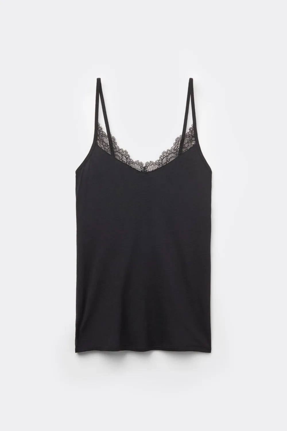 Topy|Ultralight Z Kaszmirem>Intimissimi Top z Ultralekkiego Modalu z Dodatkiem Kaszmiru i Koronki czarny - 019 - czarny