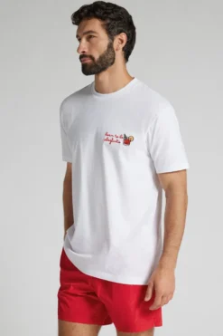 T-shirty>Intimissimi T-shirt 100% Bawełny z Haftowanym Nadrukiem biały - 001 - biały