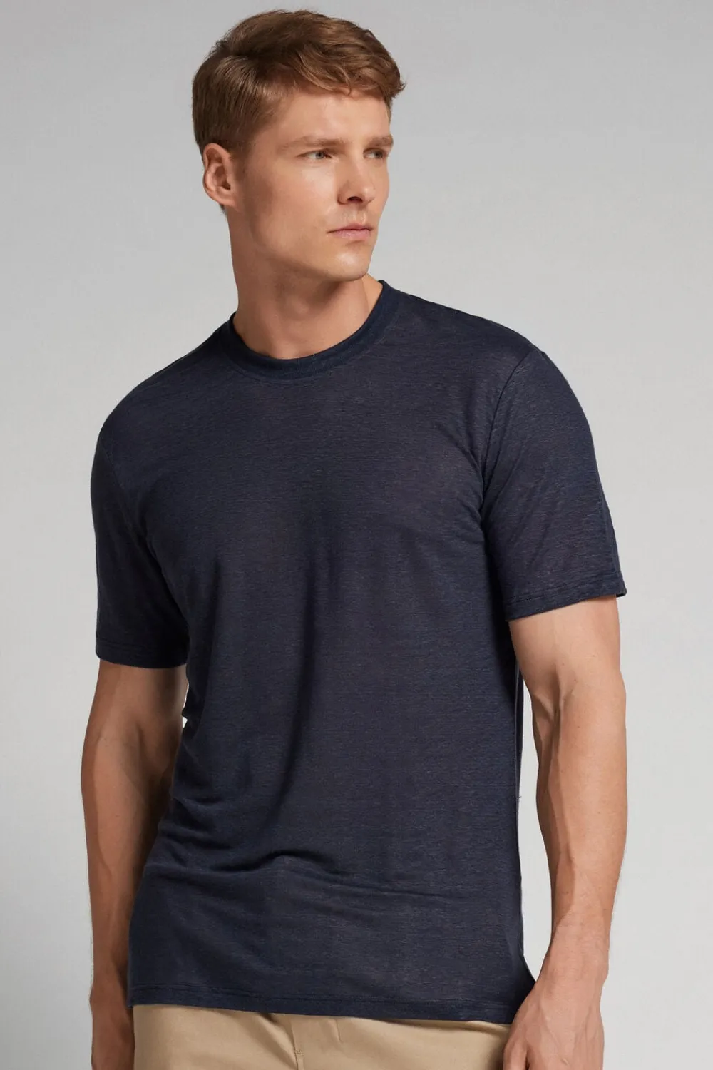 T-shirty|Len>Intimissimi T-shirt 100% Len Soft niebieski - 800 - blu notte