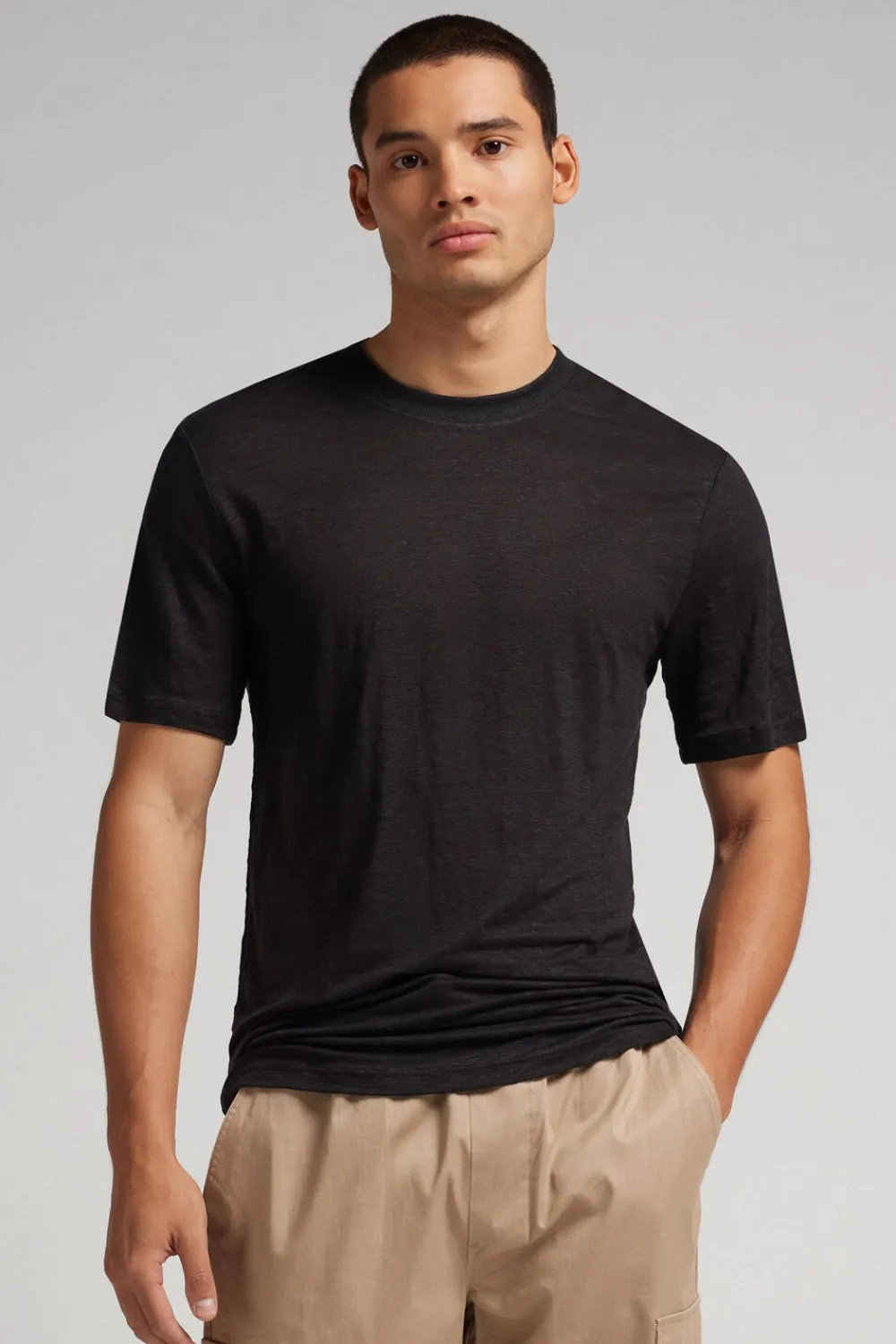 T-shirty|Len>Intimissimi T-shirt 100% Len Soft czarny - 019 - czarny