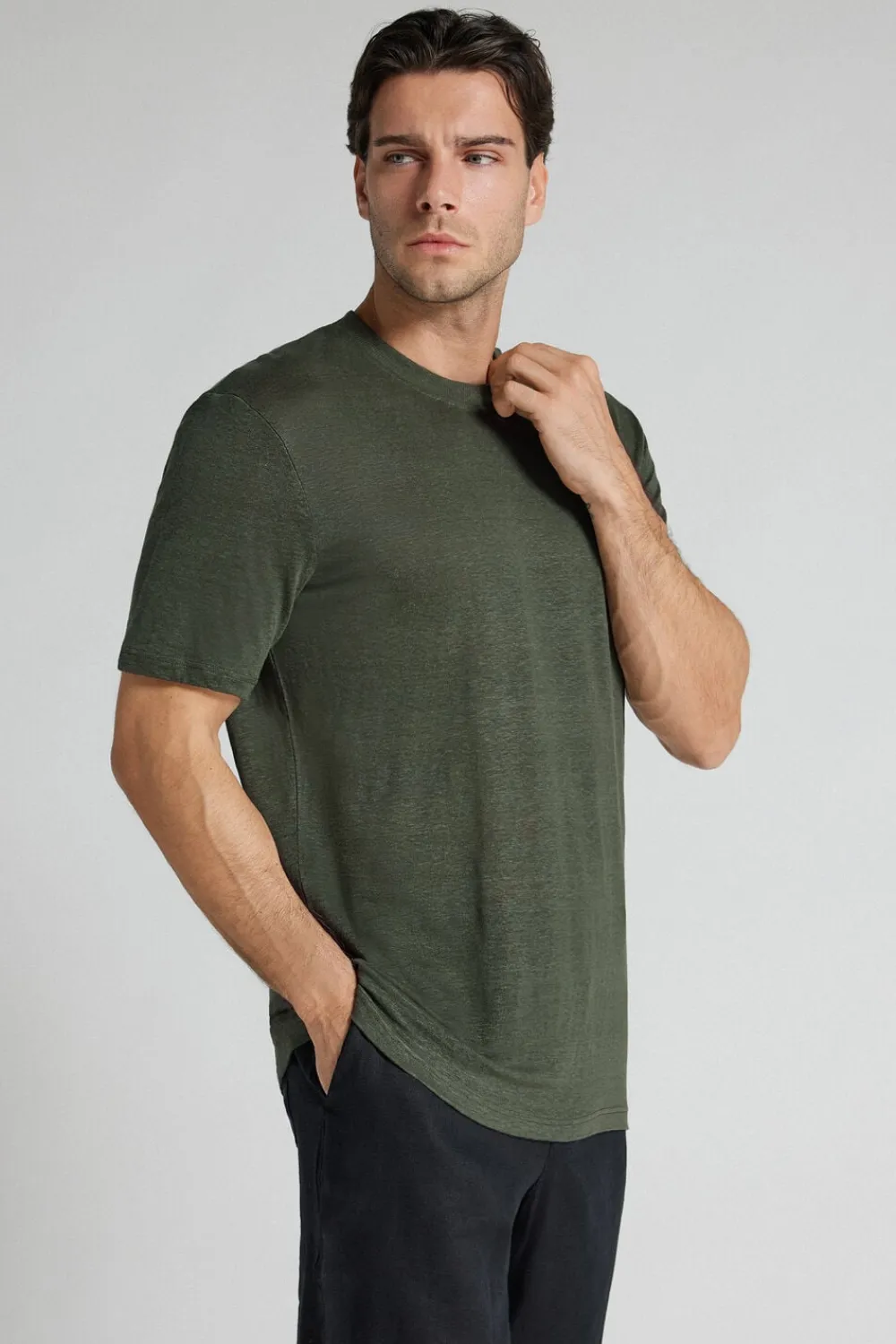 T-shirty|Len>Intimissimi T-shirt 100% Len Soft zielony - 136k - verde truck