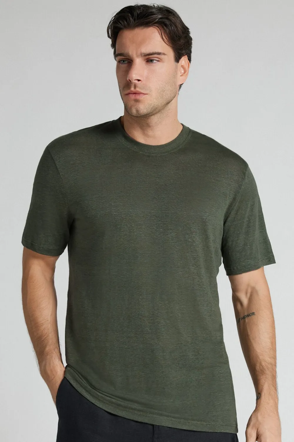 T-shirty|Len>Intimissimi T-shirt 100% Len Soft zielony - 136k - verde truck