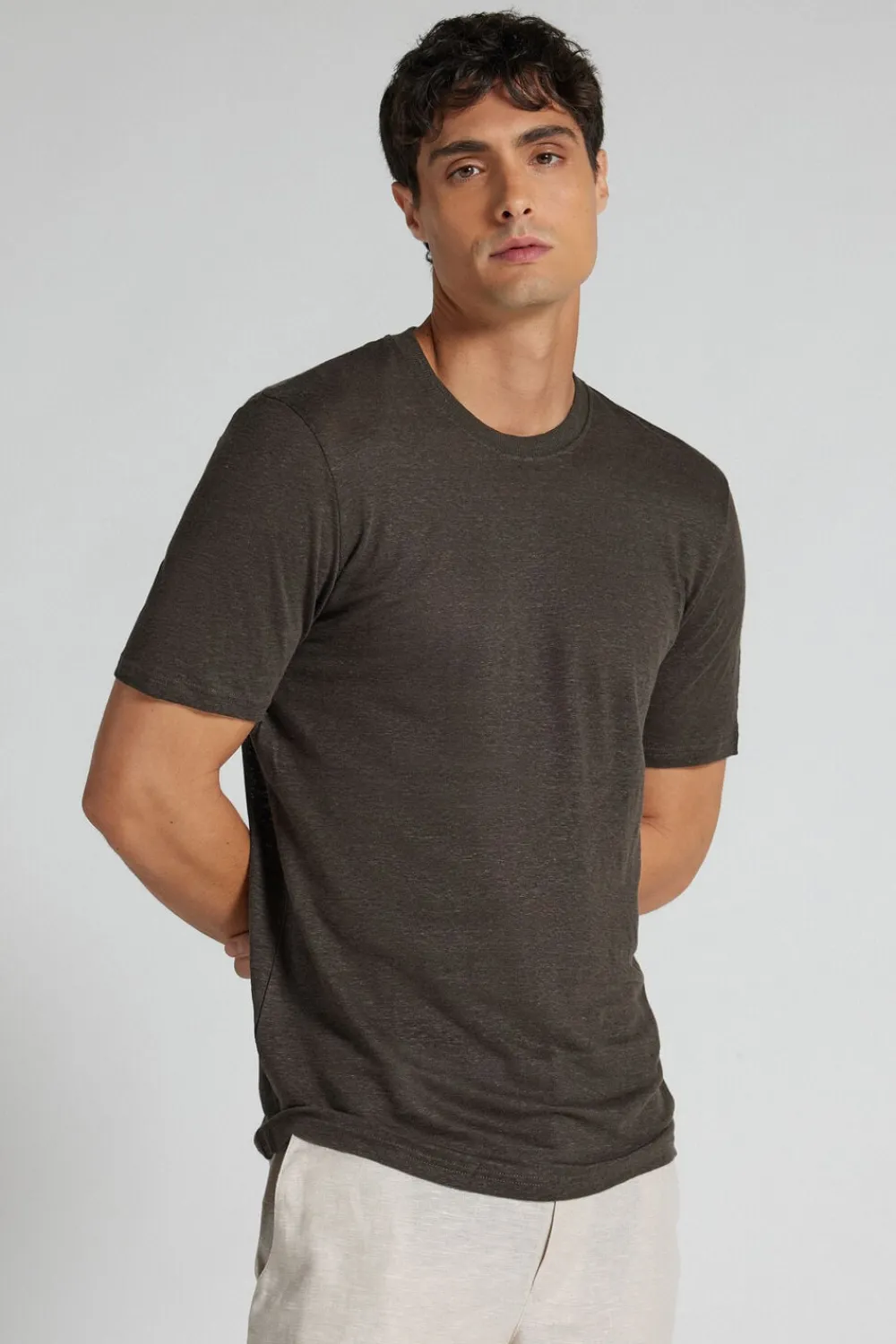 T-shirty|Len>Intimissimi T-shirt 100% Len Soft brązowy - 132k - brown